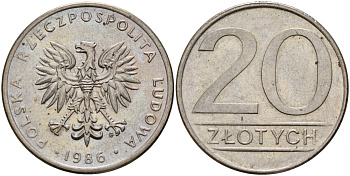 Польша 20 злотых 1986 MW Y 153.1 медно-никель 4187-655