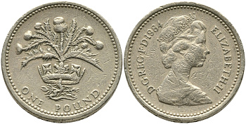 Великобритания 1 фунт 1984 Елизавета II (1952-2022) KM 934, Spink 4222 никель латунь 65-1015