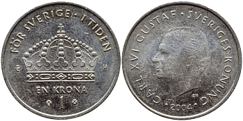 Швеция 1 крона 2004 Карл XVI Густав (1973- ) KM 894 медно-никель 179-931