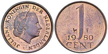 Нидерланды 1 цент 1980 Юлиана (1949-1980) KM 180 бронза UNC 220-523