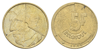 Бельгия 5 франков 1986 Belgique, Бодуэн I (1951-1993) KM 163 медь алюминий никель 4706-152