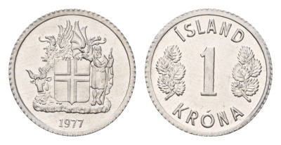 Исландия 1 крона 1977 KM 23 алюминий UNC 4687-811