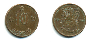 Финляндия 10 пенни 1922 республика (1918-1962) KM 24 медь 46-559