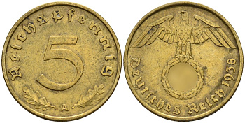 Германия 5 рейхспфеннигов 1938 A KM 91, J. 363 алюминиевая бронза 4151-827