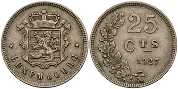 Люксембург 25 сантимов 1927 Шарлотта (1918-1964) KM 37 медно-никель 4577-1012