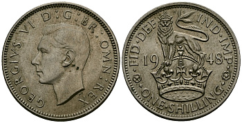 Великобритания 1 шиллинг 1948 Георг VI (1936-1952), Английский герб KM 863, Spink 4103 медно-никель 4546-913