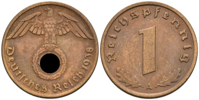 Германия 1 рейхспфенниг 1938 A KM 89, J. 361 бронза 4567-1057
