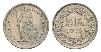 Швейцария 1/2 франка 1969 KM 23a медно-никель 4632-467