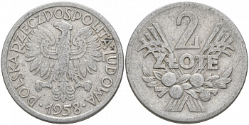 Польша 2 злотых 1958 MW KM 46, Parchimowicz 216a алюминий 69-1025