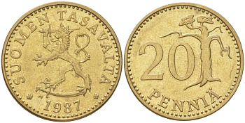 Финляндия 20 пенни 1987 M KM 47 алюминиевая бронза aUNC 4613-1115