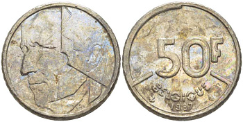 БЕЛЬГИЯ 50 ФРАНКОВ 1987 BELGIQUE, БОДУЭН I (1951-1993) KM 168 никель 4395-1044