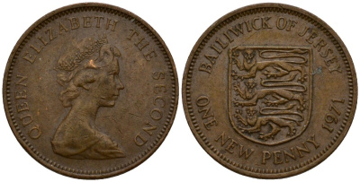 Джерси 1 новый пенни 1971 Елизавета II (1952-2022), герб KM 30 бронза 4602-838