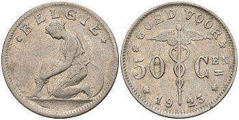 Бельгия 50 сантимов 1923 Belgie KM 88 никель латунь 4152-422