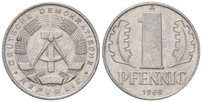 ГДР 1 пфенниг 1968 А КМ 8.1 алюминий 4651-1143