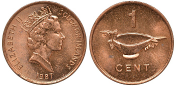 Соломоновы острова 1 цент 1987 Елизавета II (1953-) KM 24 сталь плакированная бронзой aUNC 4602-919