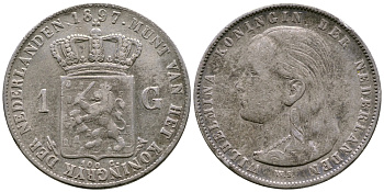 Нидерланды 1 гульден 1897 Вильгельмина (1890-1948) KM 117 серебро 1517-1442