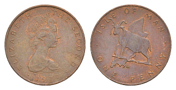 Остров Мэн 1 пенни 1977 PM, Елизавета II (1952-2022) KM 33 бронза 4651-949