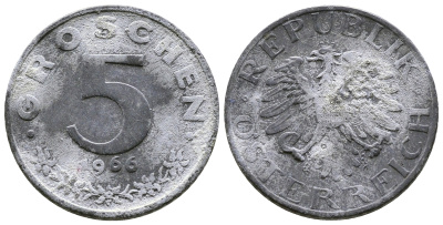 АВСТРИЯ 5 ГРОШЕЙ 1966 KM 2875 цинк 57-1143
