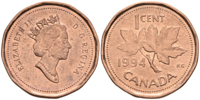 Канада 1 цент 1994 Елизавета II (1952-2022), кленовый лист KM 181 бронза    4147-323