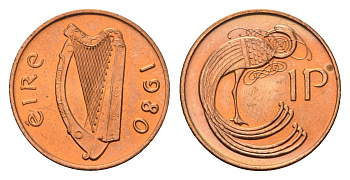 Ирландия 1 пенни 1980 мифологическая птица лира KM 20 бронза UNC 4690-422