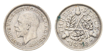 Великобритания 3 пенса 1936 Георг V (1910-1936) KM 831, Spink 4042 серебро 4669-359