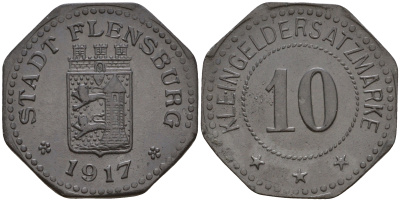 Фленсбург 10 пфеннигов 1917 Funck 131.3 цинк 4606-213