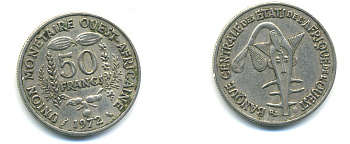 ЗАПАДНАЯ АФРИКА 50 ФРАНКОВ 1972 FAO KM 6 медно-никель 86-1715