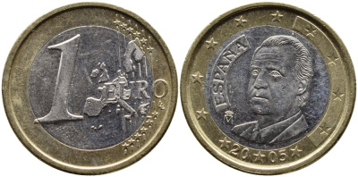 Испания 1 евро 2005 Хуан Карлос I KM 1046 биметалл 4391-233