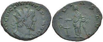 Римская Империя, императоры в Галлии антониниан 269 - 271 Викторин, IMP C VICTORINVS P F AVG, бюст императора / PIETAS AVG, Пиетата, персонификация Благочестия, Колония Агриппины (Кельн) RIC 57 биллон 1073-20-23