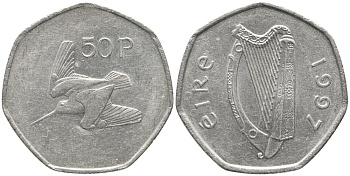 ИРЛАНДИЯ 50 ПЕНСОВ 1997 ВАЛЬДШНЕП KM 24 медно-никель 47-315