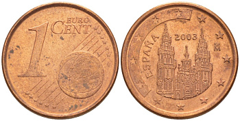 ИСПАНИЯ 1 ЕВРОЦЕНТ 2003 KM 1040 сталь плакированная медью 112-1051