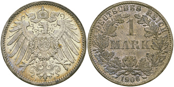 Германия 1 марка 1906 A Weege 18, J. 17, KM 14 серебро aUNC 65-212