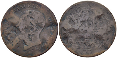 ИТАЛИЯ 5 ЧЕНТЕЗИМО 186Х M, ВИКТОР ИМАНУИЛ II (1861-1878) KM 3.2 медь 28-717