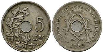 Бельгия 5 сантимов 1925 Belgique, Альберт I (1909-1934) KM 66 медно-никель 4173-539