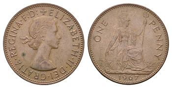 Великобритания 1 пенни 1967 Елизавета II (1952-2022) KM 897, Spink 4157 бронза 4661-1036