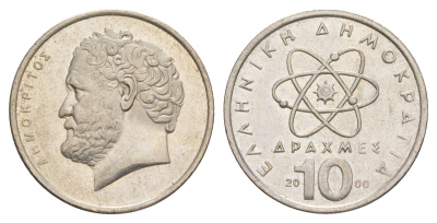 Греция 10 драхм 2000 Демокрит KM 132 медно-никель aUNC 4575-344