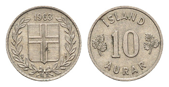 Исландия 10 эйре 1963 KM 10 медно-никель aUNC 4690-712
