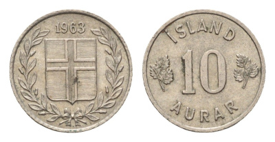 Исландия 10 эйре 1963 KM 10 медно-никель aUNC 4690-712