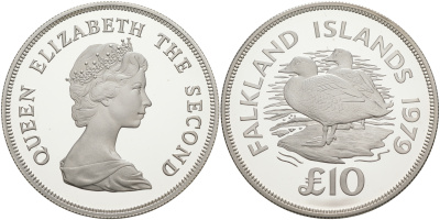 Фолклендские острова 10 фунтов 1979 серия сохраним наш мир, утка - пароход, тираж 3247 экземпляров KM 12 серебро PROOF 1074-4-61