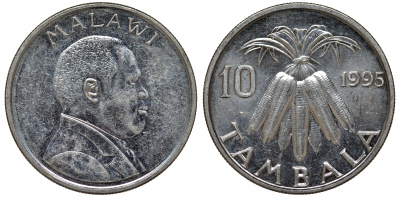 Малави 10 тамбала 1995 кукуруза KM 27 никелированная сталь 4163-1211