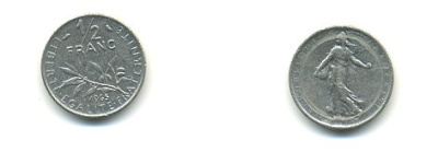 Франция 1/2 франка 1965 сеятель KM 931, Le Franc 198.3 никель 54-2137