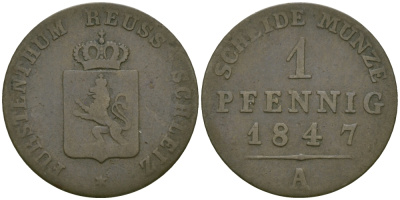РЕЙС-ШЛАЙЦ 1 ПФЕННИГ 1847 А KM 57 медь 99-932