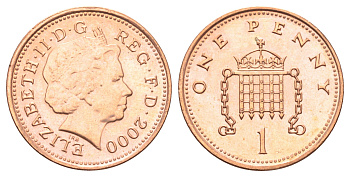 Великобритания 1 пенни 2000 Елизавета II (1952-2022) KM 986, Spink 4710 (B5) сталь плакированная медью UNC 4697-636