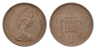 Великобритания 1 пенни 1971 Елизавета II (1952-2022) KM 915, Spink 4237 (B1) бронза 4697-933