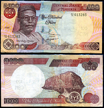 Нигерия 100 найра 1999 Обафеми Аволово, гора Зума Ро Pick 28 b бумага 8592-32-1-2