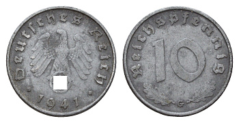 Германия 10 рейхспфеннигов 1941 G KM 101, J. 371 цинк 4636-425