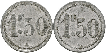 ФРАНЦИЯ 1,50 ФРАНКА ND ПЛАТЕЖНЫЙ ЖЕТОН НАЧАЛА XX ВЕКА, ДИАМЕТР 24 ММ. алюминий 65-443