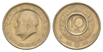 Норвегия 10 крон 1986 Улаф V (1957-1991) KM 427 никель латунь 4635-754