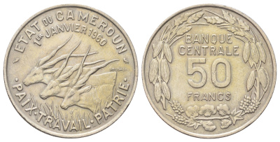 Камерун 50 франков 1960 год-тип KM 13 медно-никель 51-1542