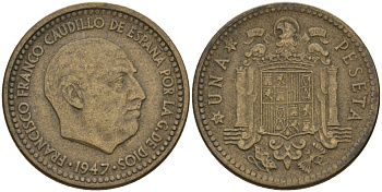 Испания 1 песета 1947 (53) Франсиско Франко (1939-1975) KM 775 алюминиевая бронза 4155-324